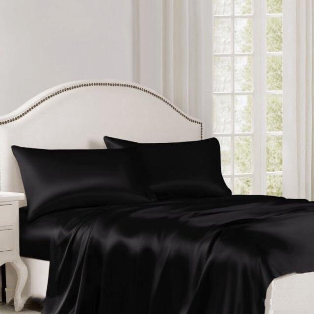 Drap Giường Ga Giường Lẻ Phi Lụa Mát Mịn - Đen - Sỉ Ga Phi Lụa