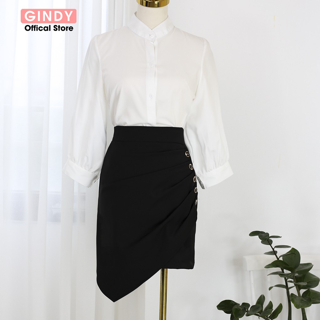 Chân váy ngắn GINDY vạt chéo xếp li 5 cúc hàng thiết kế thời trang V4132 | BigBuy360 - bigbuy360.vn