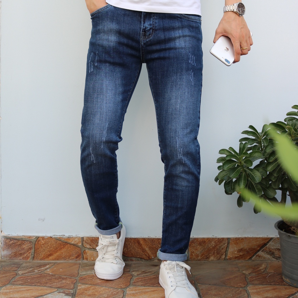 Quần Jean Nam Xanh Đen X0103 Không Ra Màu Quần Dài Cao Cấp Chất Bò Dày Co Giãn Tốt Dáng Slimfit