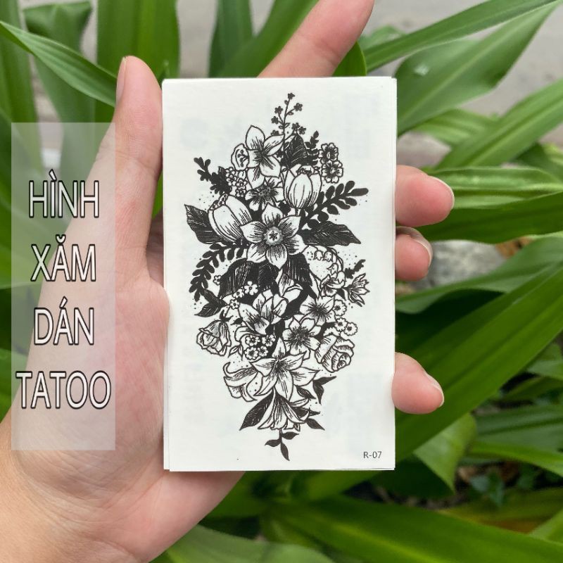 Hình xăm hoa đơn sắc r07. Tatoo dán tạm thời size 10x6cm