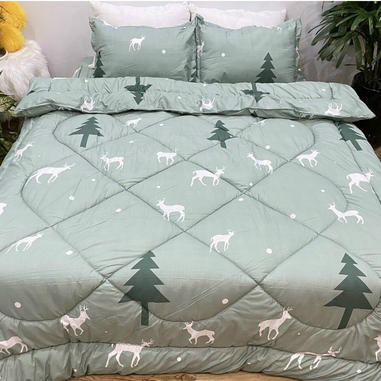 Trọn bộ 5 món ga gối chăn phao poly cotton có ruột bông dày  loại 1 ( nhắn chọn mẫu )