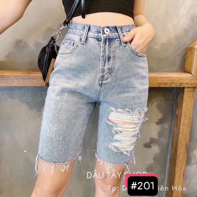 Quần short ngố lửng nữ cao cấp, quần short jean nữ rách màu xanh nhạt chất jean co dãn nhẹ vải mềm[Freeship]-qn201