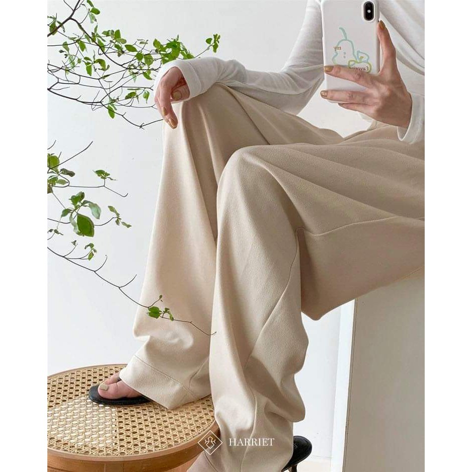 Quần baggy be cạp dán Pleated Harriet
