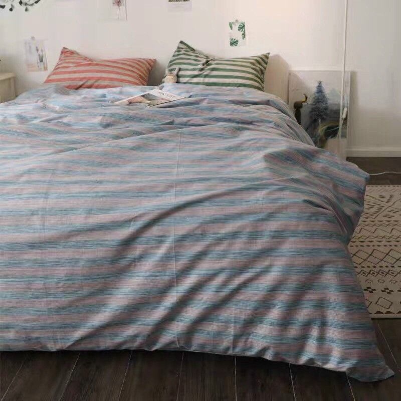 Bộ chăn ga cotton poly Kẻ Ngang Xước