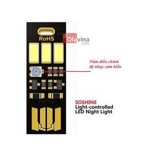 Đèn 3 LED mini cảm biến ánh sáng – cắm cổng USB – tự bật khi trời tối – tiết kiệm điện