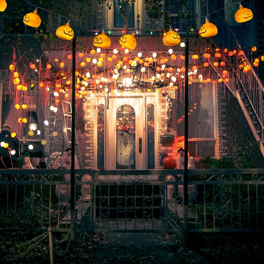 Dây Đèn Led 10 Bóng Hình Quả Bí Ngô Mặt Cười Trang Trí Tiệc Halloween