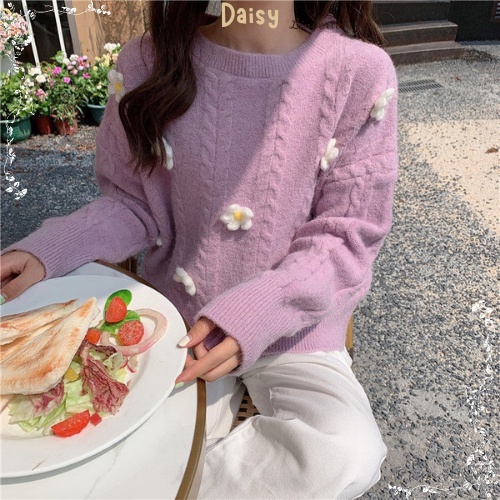 [SP Tốt,Hỏa Tốc] Áo Khoác Cardigan Len Lông Thỏ Áo Khoác Len Văn Thừng Hoa Cúc Form Rộng Vừa Phải - Mã AOL002