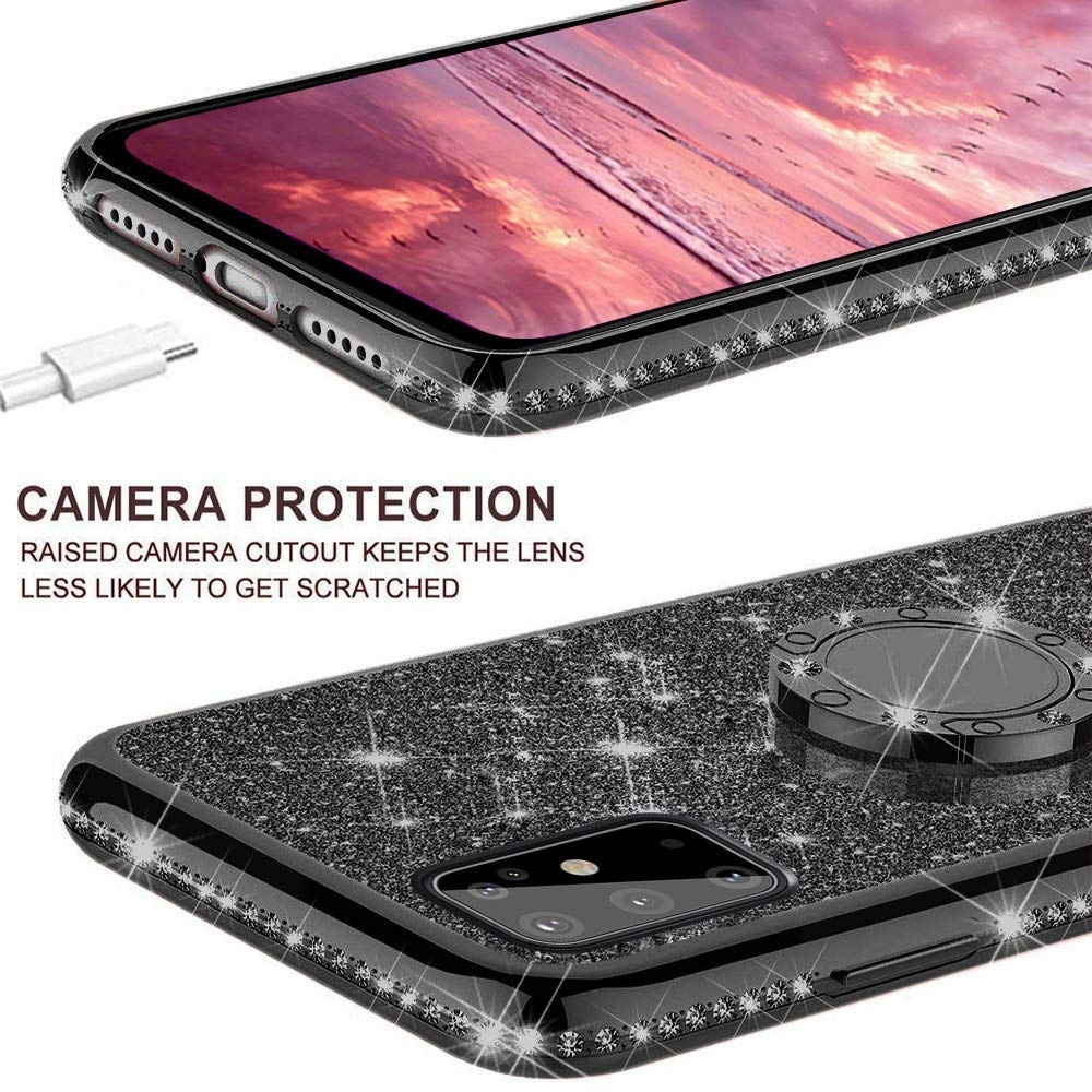 Ốp điện thoại TPU trang trí kim cương lấp lánh kèm giá đỡ cho Samsung Galaxy A01 A11 A21 A31 A51 4G A71 4G A81 A91