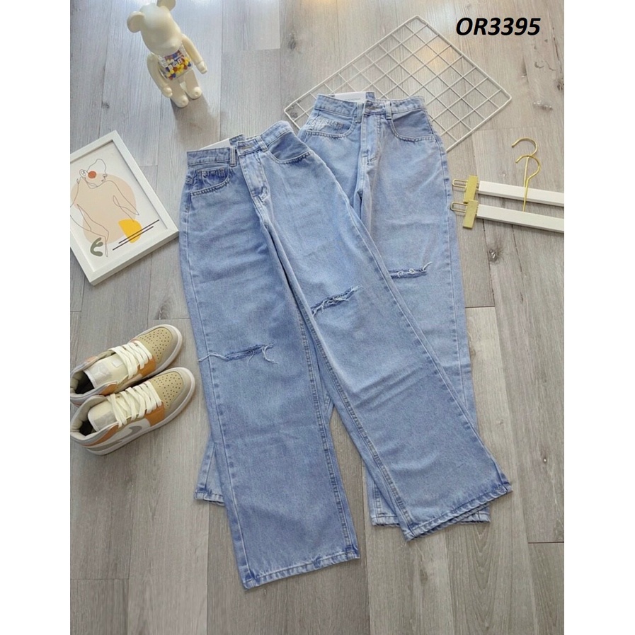 Quần jeans ống suông rộng rách gối OR3395