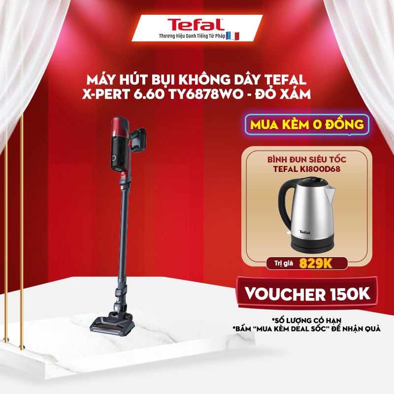 [Mã ELTEFALWL4 giảm 10% đơn 500K] Máy hút bụi không dây Tefal X-pert 6.60 TY6878WO - Đỏ xám