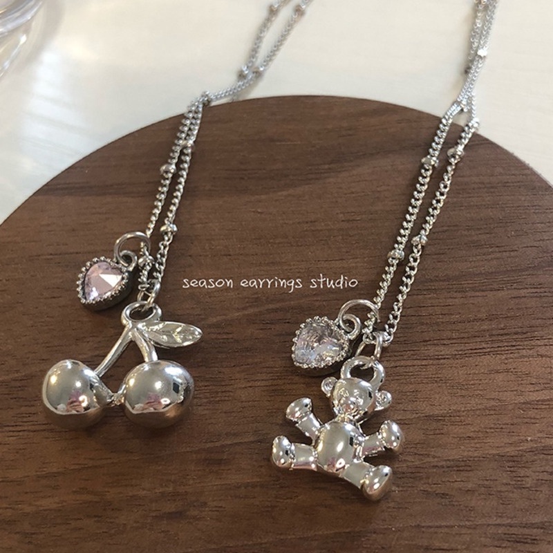 Vòng cổ Thép Titan Mặt Hình Trái Cherry Gấu Phong Cách Harajuku Dễ Thương