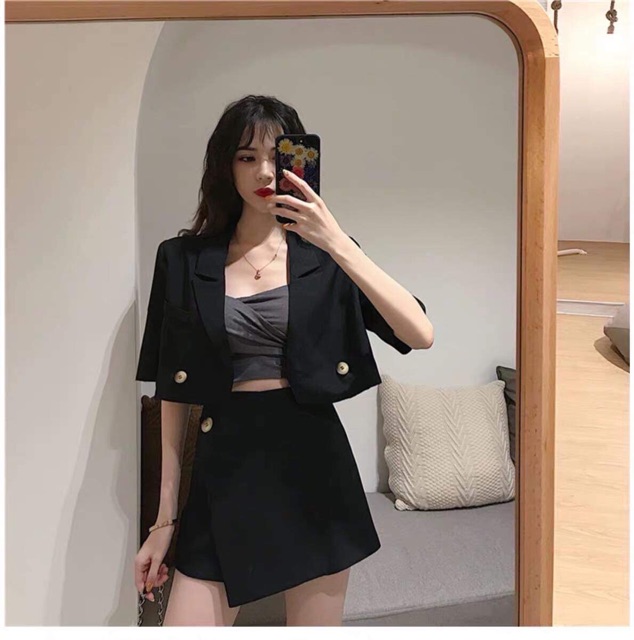 Set Áo Croptop Cổ Vest Mix Chân Váy - SE728 | BigBuy360 - bigbuy360.vn