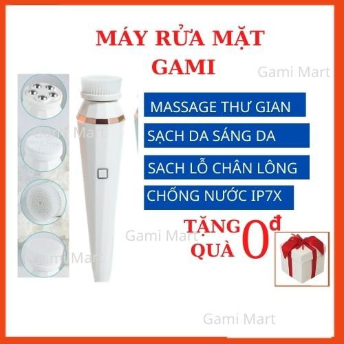 [BH 6 THÁNG] Máy Rửa Mặt Cầm Tay Gami Máy Chăm Sóc Da Mặt Kết Hợp Massage Mặt và Tẩy Trang Với 4 Đầu Cọ