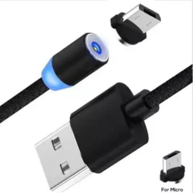 Cáp sạc từ hút nam châm đầu micro usb, type C và iPhone 360 độ dây dù có led