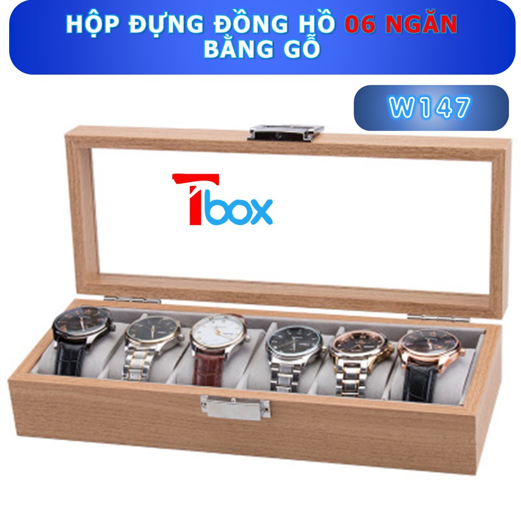 Hộp đựng Đồng hồ vân gỗ gồm 6 ngăn Hộp Đồng hồ nhiều ngăn mặt ngoài vân gỗ, trong bọc nỉ, mặt dưới vải nhung chống xước