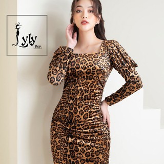 Đầm dự tiệc , Váy thiêt kế da báo cổ vuông chất nhung cao cấp - Lyly shop