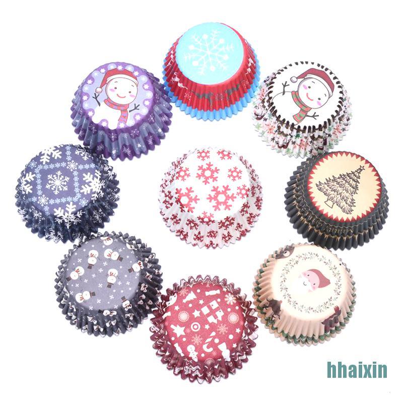 Set 125 Cốc Giấy Làm Bánh Cupcake / Muffin Phong Cách Giáng Sinh