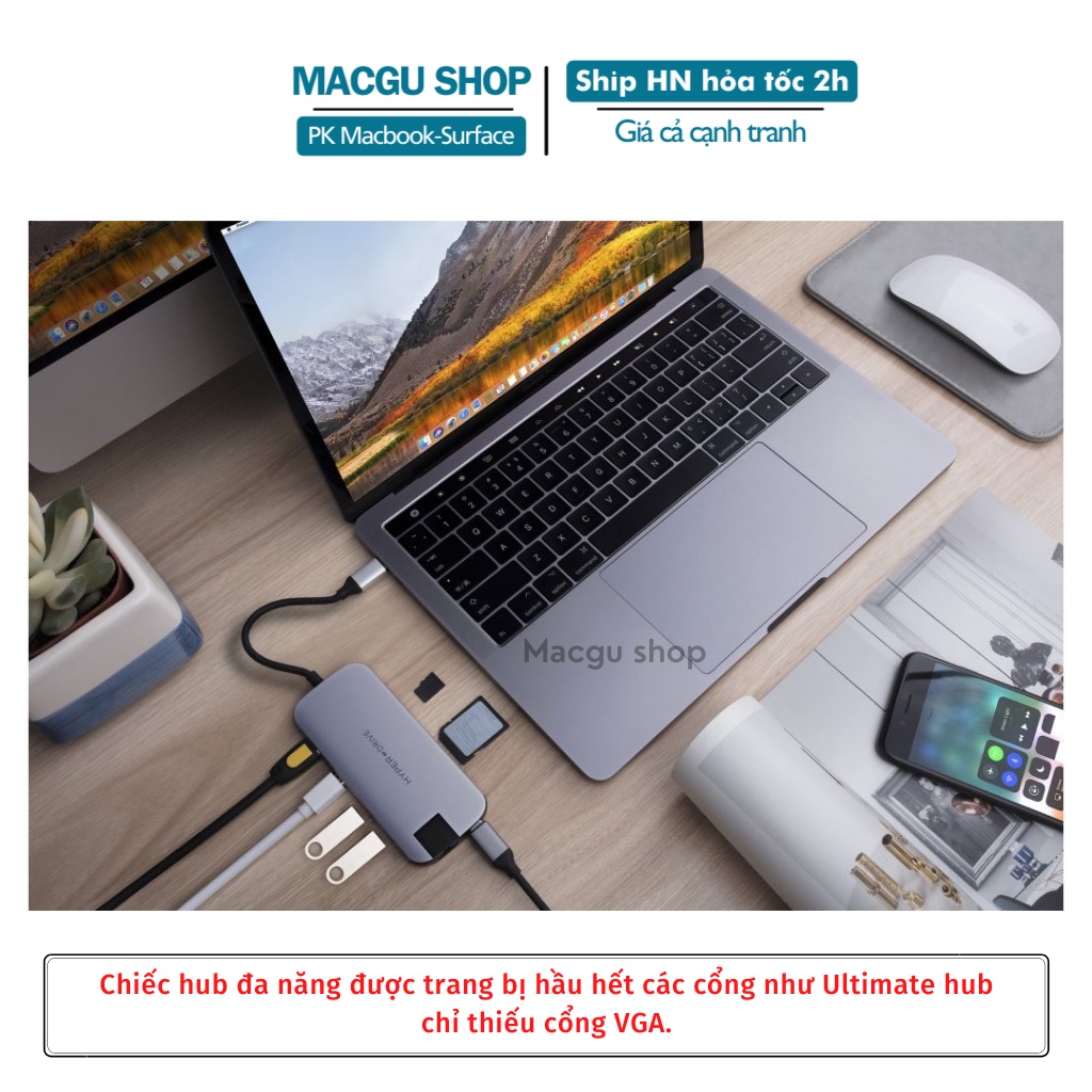 Cáp chuyển đổi Hyperdrive SLIM 8in1 USB-C Hub cho MacBook, PC &amp; Devices chính hãng