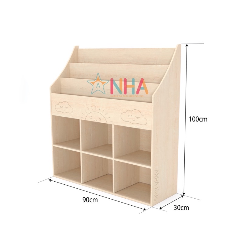 Kệ sách Montessori, giá sách trẻ em kết hợp, kệ đa năng cho bé