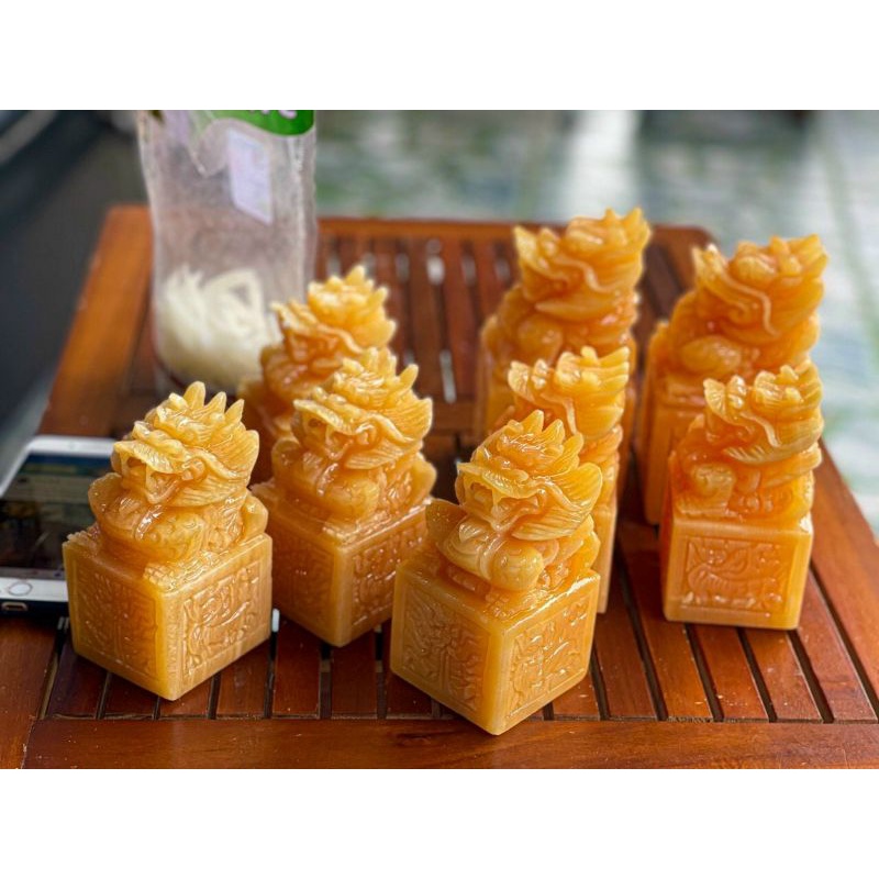 Ấn Rồng cao 12cm đá Ngọc Hoàng Long, xanh Ngọc Pakistan nguyên khối tự nhiên