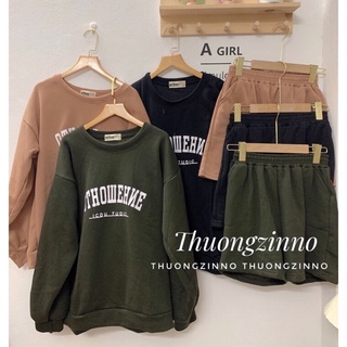 áo sweater nỉ đẹp cổ trong dài tay màu nâu màu rêu màu đen in chữ trắng OTHO