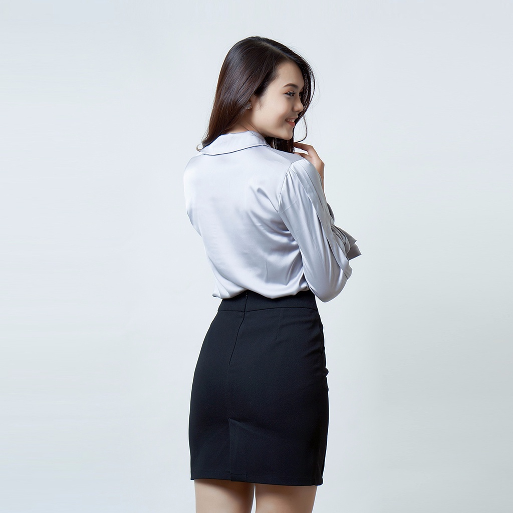 Áo sơ mi nữ dài tay lụa satin mềm mịn onesize dưới 55kg