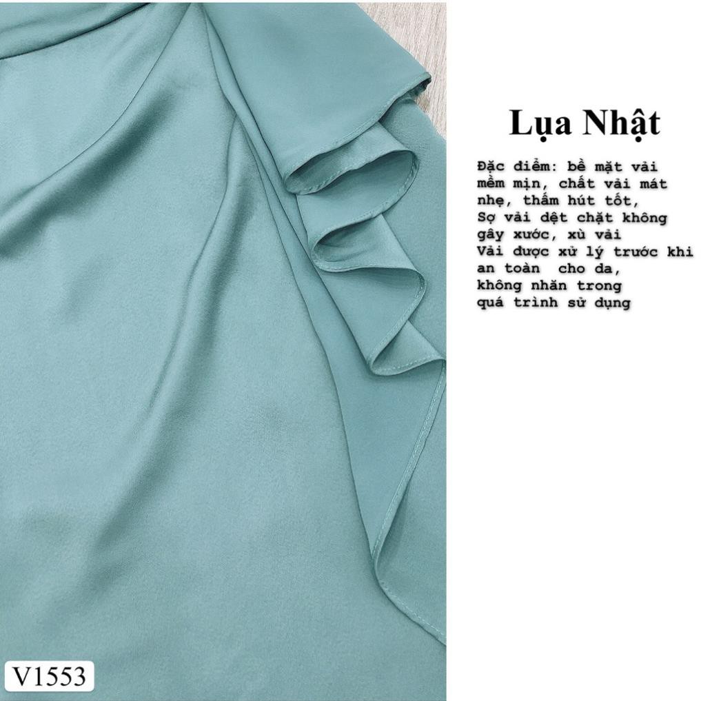 Váy xanh ngọc lệch vai eo nhún hoa V1553 - ĐẸP SHOP DVC 👗