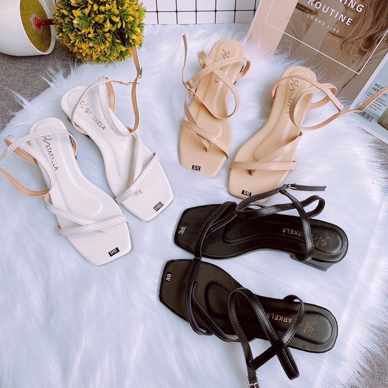 [Video ảnh thật] DÉP SANDAL NỮ QUAI MẢNH CHÉO GÓT VUÔNG 4p DA LÌ MỀM MỊN