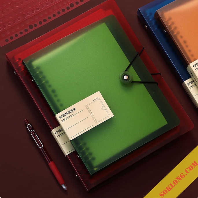Bìa còng sắt A5 màu Retro 8 lỗ P18 vừa ruột giấy 20 lỗ SOKLONG, file bìa binder làm sổ còng refill giấy màu Vintage