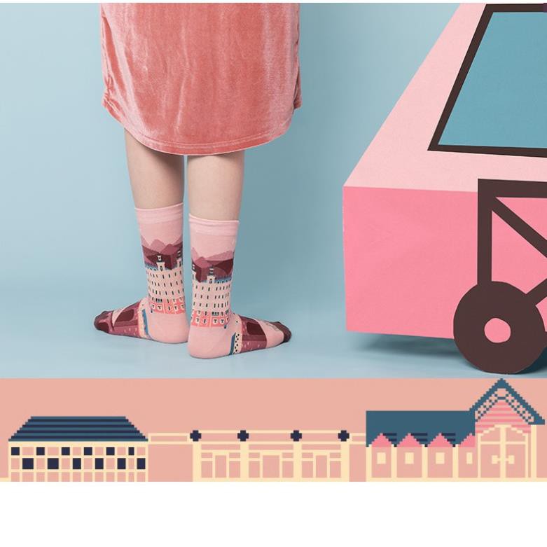 Tất cổ cao Nam nữ Unisex Cá tính Thu Đông In hình Budapest Vớ Cao cổ Nam Nữ Unisex Cá tính Thêu Jacquard