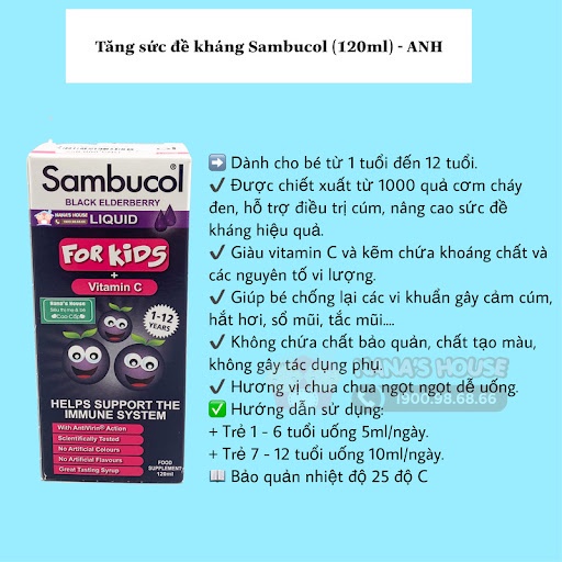 Siro tăng đề kháng hàng ngày Sambucol for kid 120ml cho bé 1-12 tuổi