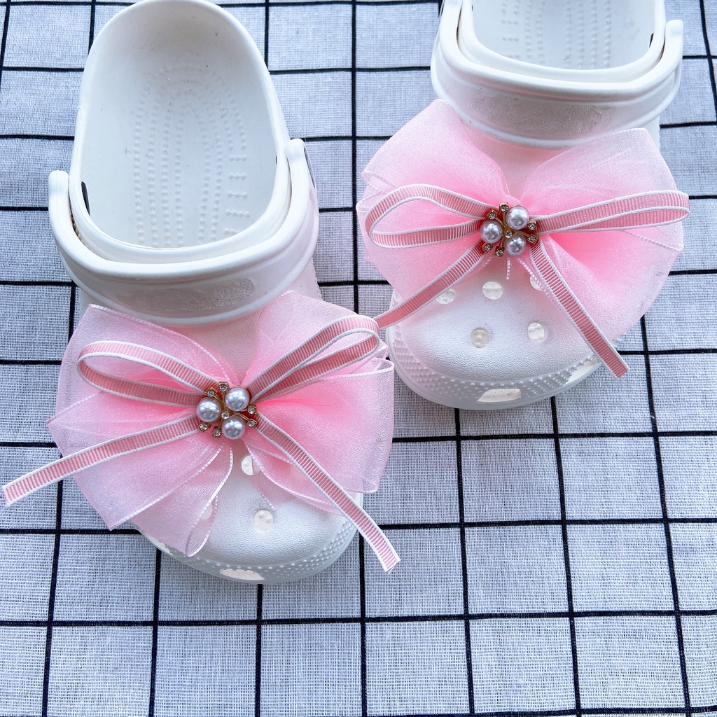 crocs Sticker shoes sticker for cross sandalsSet 2 Phụ Kiện Trang Trí Giày Đính Nơ Ngọc Trai Thời Trang Xinh Xắn#Loạt Ruy Băng