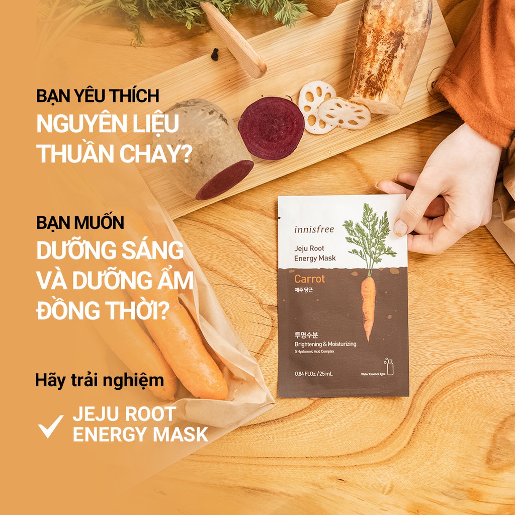 [Mã COSIF05 giảm 10% đơn 400K] Mặt nạ giấy chăm sóc da từ rau củ innisfree Jeju Root Energy Mask 25ml