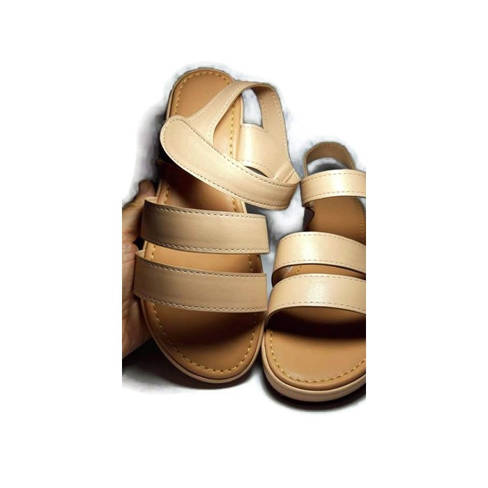 Sandal Augustino Đế Bánh Mỳ Quai Ngang Chất Liệu Da Lì