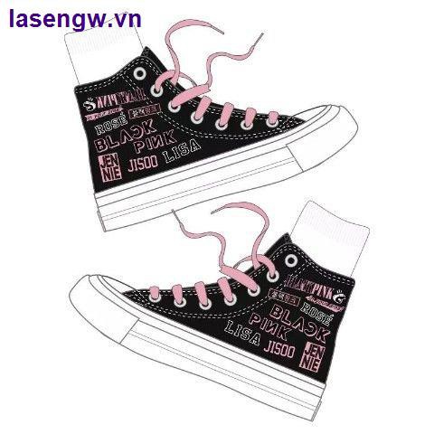 Giày thể thao bằng vải canvas cổ cao mẫu mới phong cách nhóm nhạc Blackpink độc đáo