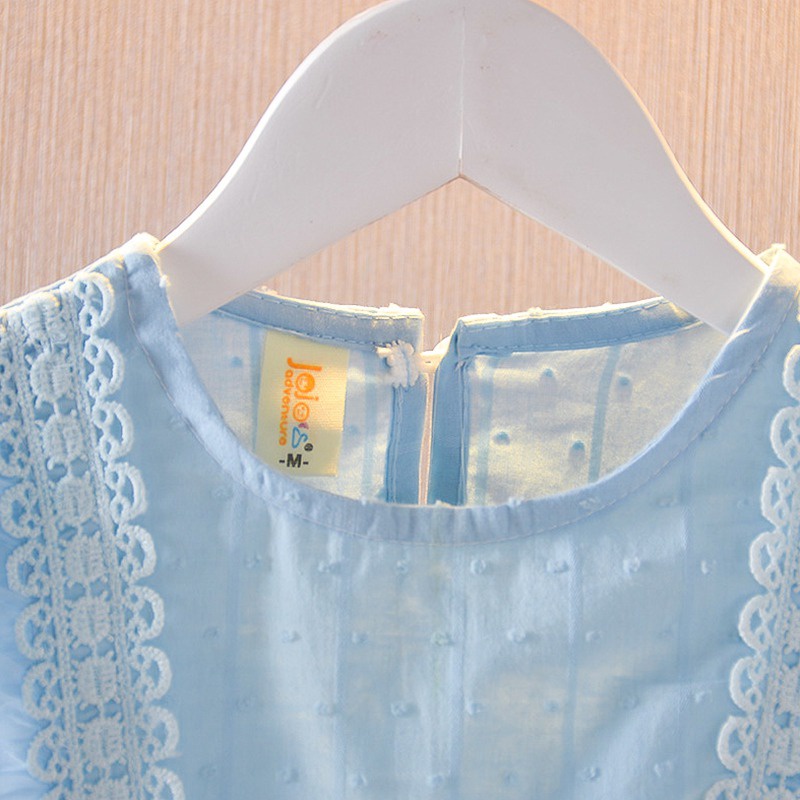 Đầm Xòe Tay Ngắn Phồng Cổ Tròn Màu Sắc Trơn Dành Cho Bé Gái