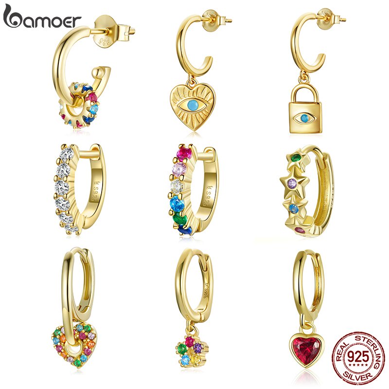 1 Khuyên tai Bamoer SCE1148 bằng bạc 925 màu vàng không gây dị ứng thời trang quà tặng cho nữ và bạn gái