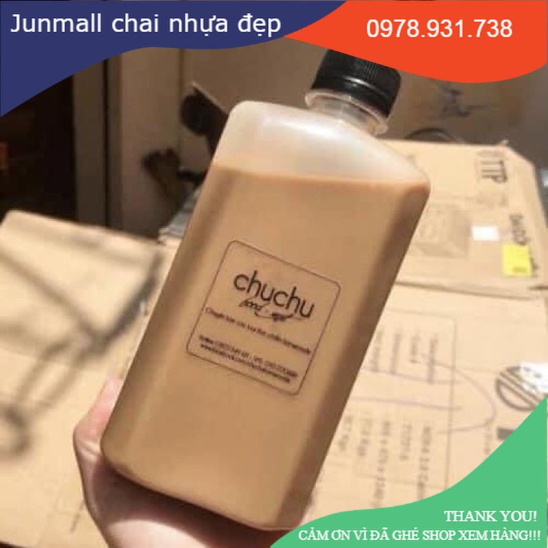 Chai nhựa vuông dẹt 500ml , chai nhựa dẹp đựng trà sữa 500ml