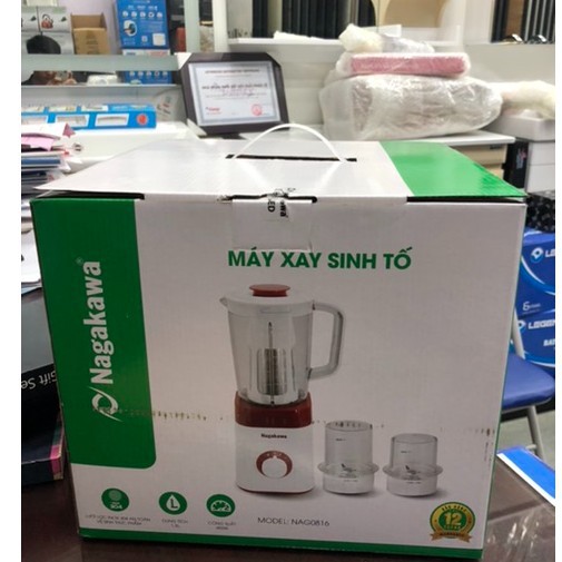 Máy xay sinh tố 3 cối nhựa Nagakawa NAG0816 - Bảo hành chính hãng 12 Tháng