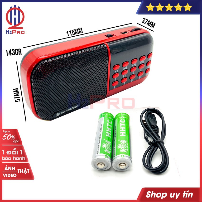 Đài radio FM-loa thẻ ZanSong S99 H2Pro đa năng nghe đài radio kiêm máy nghe nhạc mp3-2 pin sạc-2 khay thẻ nhớ
