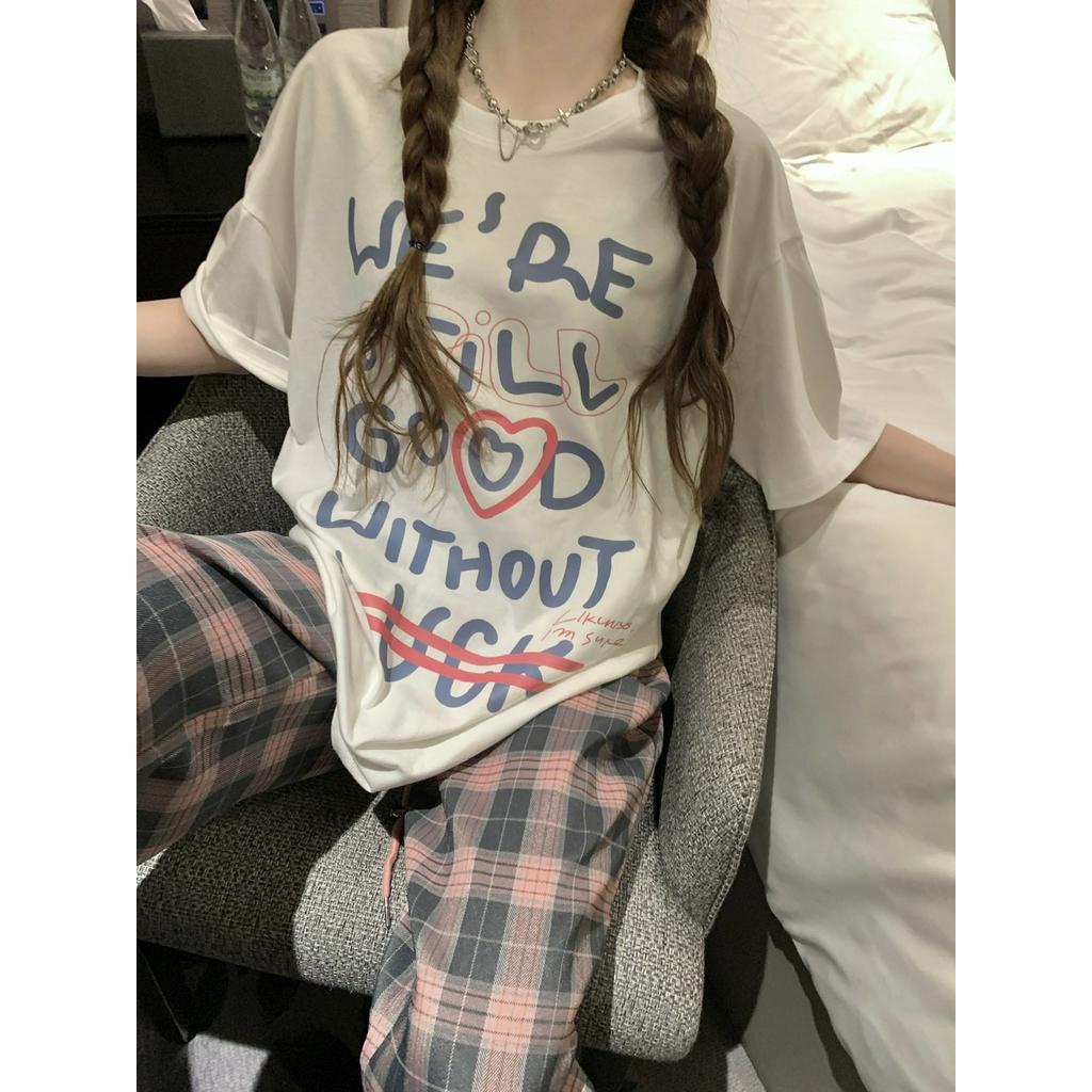 Bộ Áo Thun In Chữ Phối Quần Dài Ôm Dáng Thời Trang 63483