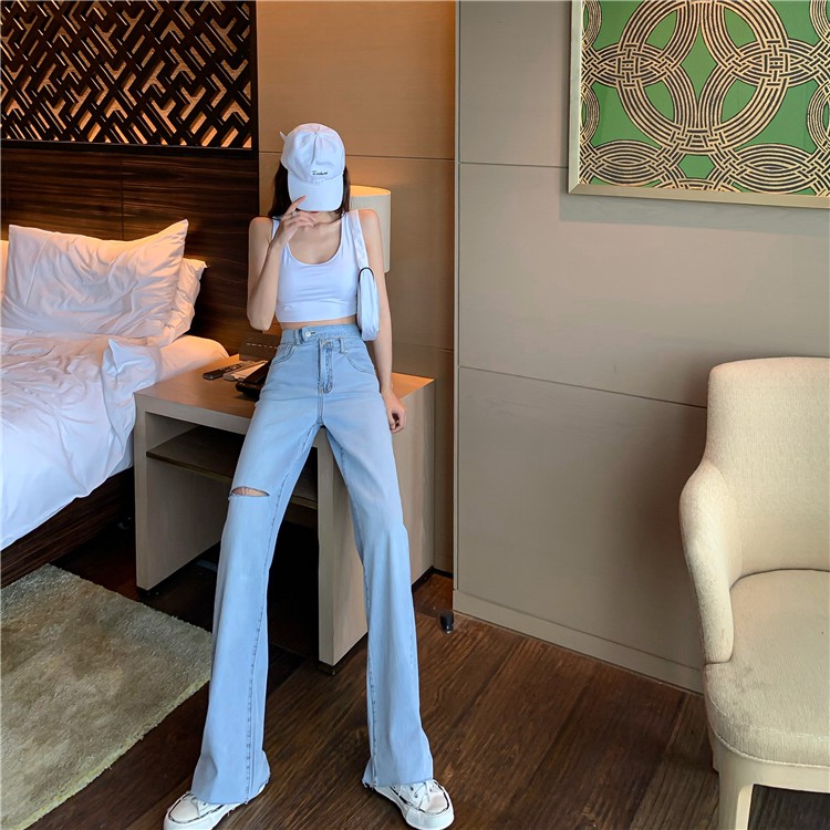 Quần Jean Dài Lưng Cao Phối Rách Kiểu Retro Hàn Quốc Cá Tính Cho Nữ | BigBuy360 - bigbuy360.vn