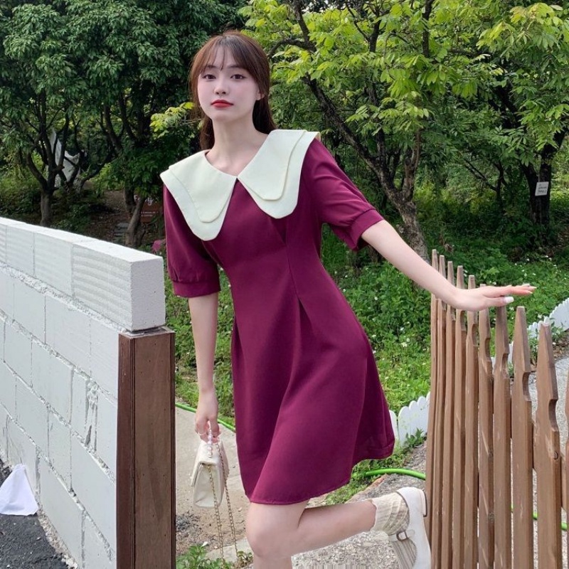 Đầm PERTY dáng chữ A cổ búp bê phong cách Hàn Quốc thời trang mùa hè dành cho nữ