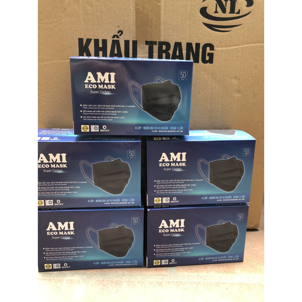 Combo 5 hộp Khẩu Trang Y Tế AMI 4 lớp màu Trắng, Xám, Đen, Xanh (50 chiếc 1 hộp)