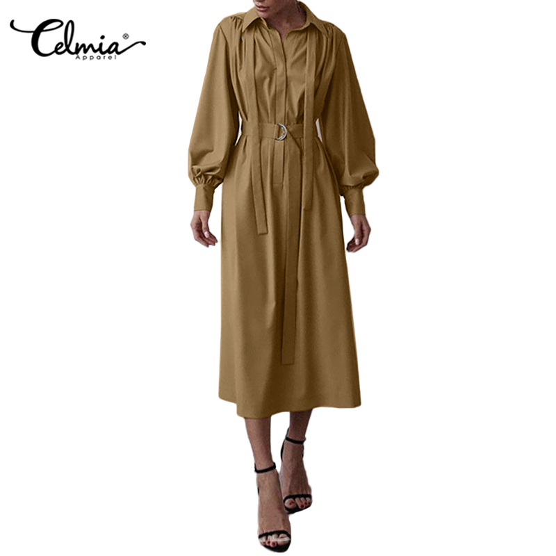 Đầm Nữ CELMIA Dài Tay Cổ Bẻ Eo Thắt Dây Thời Trang