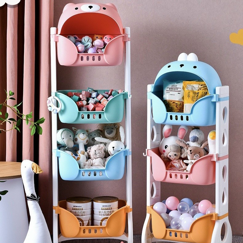 Kệ Gấu Thỏ 3 tầng và 4 tầng đa năng có bánh xe 360 độ, Đựng đồ chơi,quần áo,sữa bỉm dành cho bé