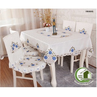 [ 90cm x 1,4m ] Tấm khăn trải bàn bằng vải thêu hoa cao cấp sang trọng - vải cotton trắng - giao hoa văn ngẫu nhiên