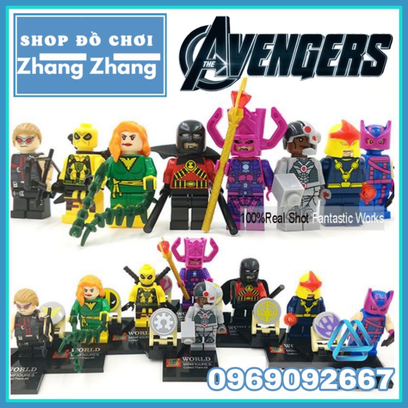 Xếp hình mô hình Marvel gồm Hawkeye - Galactus - Robin - Cyborg - Jean Grey - Deadpool Nova Minifigures SY258