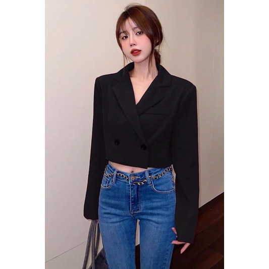 Áo khoác vest croptop dài tay mỏng dáng trendy