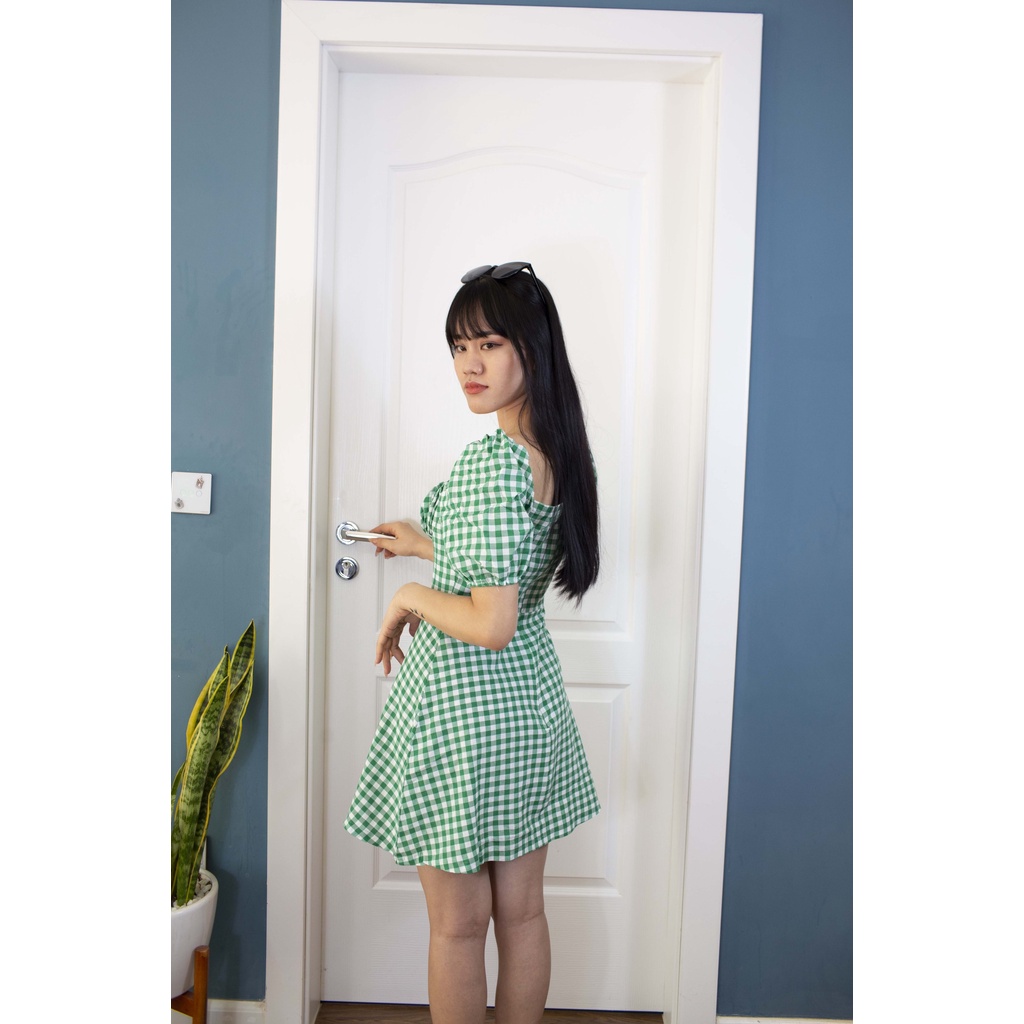 Váy Đầm Kẻ Sọc Caro Tay Phồng Cổ Bèo Dáng Chữ A - Váy Thanh Lịch Nhẹ Nhàng Hàn Quốc | BigBuy360 - bigbuy360.vn